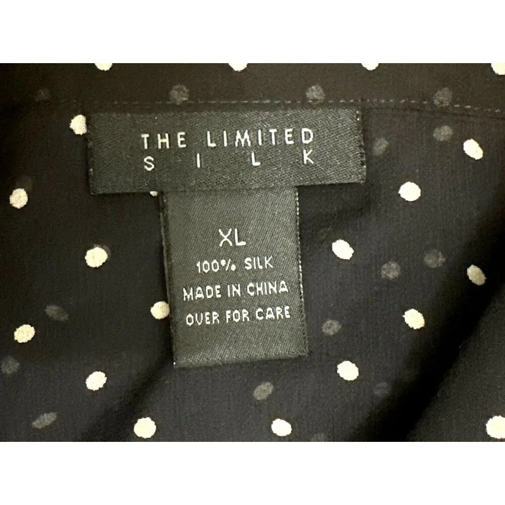 The Limited Silk XL Black White Polka Dot Sheer Blouse Short Sleeve Sheercore - Picture 10 of 11